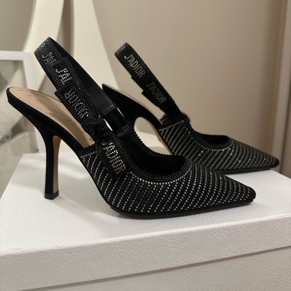 SOLD - DIOR J'Adior Slingback Pump Black Crystal Velvet w/ Box - Picture 2 of 5